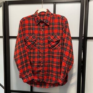 [M] Vintage Women’s Red Black & Yellow Plaid Pattern Casual Button Down Shirt